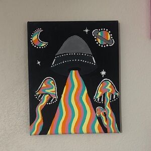 Colorful UFO and Mushroom Canvas Art